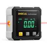 Digitale hoekmeter met laser, digitale hellingsmeter, magnetische digitale hoekmeter met 4 zijden, LCD-display, IP54 waterdicht, inclinometer met een nauwkeurigheid van ±0,1° voor de bouw, machines