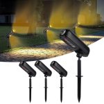 T-SUN 4 stuks tuinspots op zonne-energie, 3000 K solarlampen voor buiten, led-schijnwerpers op zonne-energie met IP65-waterdicht, 2 verlichtingsmodi, schemering tot dageraad, tuinverlichting voor erf
