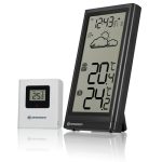Bresser Meteo Temp draadloos weerstation met buitensensor, thermometer met temperatuurweergave voor binnen en buiten, weersvoorspelling, met uitklapbare standaard en muurbeugel, zwart, 8,2 x 2 x 15,7 cm