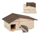 Relaxdays egelhuis, hout, egelhotel met bodem, 2 kamers, overwinteringsplek, tuin, HxBxD: 24 x 46 x 33,5 cm, naturel