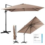 COSTWAY Parasol 300 x 300 cm vierkant, zweefparasol met zwengel, kantelbaar, 360° draaibaar, grote terrasparasol, marktscherm voor tuinen, terrassen, cafés (bruin)