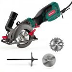 Beste cirkelzaag HYCHIKA Handcirkelzaag, 750 W cirkelzaag 3500U met 6 zaagbladen (115 & 125 mm), geleiderail, maximale zaagdiepte 48 mm (90 graden)/32 mm (45 graden)