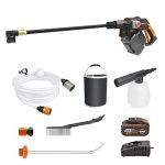 WORX Nitro WG633E.1 professionele Hydroshot accu-hogedrukreiniger 20V, terrasreiniging en autoreiniging, max. 56 bar, 220L/H, met accessoires, PowerShare 4,0 Ah accu & oplader