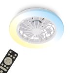 BRILONER - Plafond ventilator LED met verlichting, afstandsbediening, stille DC-motor met 5 snelheden, CCT en dimbaar licht, plafondlamp ventilator voor slaapkamer, 38 x 14 cm, wit