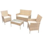 SVITA Brooklyn tuinlounge 4-delig polyrotan loungeset weerbestendig tuin terras balkon incl. kussens glazen tafel Beige