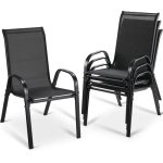 LIFERUN Tuinstoelen, stapelstoel, camping, stapelbaar, hoge rugleuning, textileen stalen frame voor tuinen, binnenplaatsen, balkons, restaurants, 150 kg belastbaar, 54 x 69 x 93 cm (4 stuks, zwart)