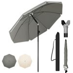 Beste strandparasol WOLTU Parasol φ 195 cm, Balkonscherm Strandscherm, UV-Bestendig, Waterdicht, in Hoogte Verstelbaar, 45° Knikbaar, Zonwering, Balkon, Terras, Strand, Tuin, Rond, Donkergrijs