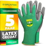 Beste tuinhandschoenen GRÜNTEK tuinhandschoenen M-8 - Slijtvaste werk- en bouwhandschoenen met latexcoating | Waterafstotende en ademende handschoenen voor nat en droog werk | Antislipgrip voor de bouw, tuinonderhoud