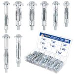 Seconero 52 Stuks Metalen Hollewandpluggen Set, 8 Maten Metalen Pluggen M4 M5 M6 M8 Verzinkt Staal, Holtepluggen Holle Wandpluggen Ankers voor Dubbele Gipsplaten, Muurankers Assortimentskit