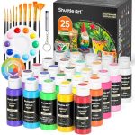 Shuttle Art Outdoor Acrylverfset, 25 Kleuren Acrylverf voor Buiten (60ml/2oz), Waterdichte Verf voor Kunstenaars & Beginners, met 10 Borstels & Palet, voor Tuinornamenten, Tuinbeelden, Steen & Hout