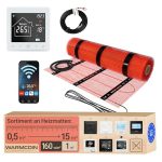 Beste vloerverwarming Warmcoin® Elektrische Vloerverwarming Set 160 W/m² – 1,0 m² – Verwarmingsmat voor Tegels, Laminaat en Vinyl – Incl. W100 WiFi Thermostaat Wit (Touchscreen & App)