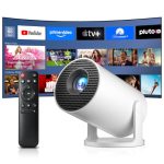 Beste beamer voor buiten Salange Mini Projector 4K, Smart Projektor Android 14 WiFi 6 Bluetooth 5.4, Kleine Draagbare Beamer, Automatische Keystone-Correctie, 8000L, 270° rotatie, Binnen en Buiten, Wit