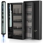MQFORU Mini elektrische schroevendraaier, 72-in-1 kleine precisie-schroevendraaierset, draadloos en oplaadbaar, 64 magnetische bits, 5 koppelstanden, LED-schermweergave, mini-boorgereedschapset voor