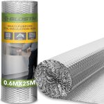Beste vloerisolatie BLOSTM Warmte-isolatierol, 25 m x 60 cm, reflecterende folie voor radiatoren, 2,4 mm dik, reflecterende plaat, voor vloer, plafond, muur