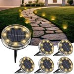 LOTMOS 6 stuks zonnelampen voor de tuin, 8 leds, op zonne-energie, voor buiten, IP68, waterdicht, zonnelampen voor de grond, decoratie voor binnenplaats, oprit, landschap, gazon, warmwit