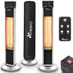TRESKO Warmtestraler staand infrarood 2.000 W, met afstandsbediening, elektrisch met 3 warmtestanden, terrasstraler, voor binnen en buiten, infraroodstraler met led-display