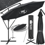 Beste tuinparasol tillvex Parasol Ø 300 cm met zwengel + hoes + windbescherming | Zweefparasol met standaard | Tuinscherm UV-bescherming | Aluminium Zonnescherm | Waterdicht Marktscherm