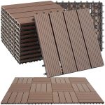 tectake® Set van 11 terrastegels, Kliksysteem, WPC houtlook, Weerbestendig, Antislip, Balkontegels 31 x 31 cm, Tuintegels, Vloertegels voor tuin, terras, balkon, Drainage, Uitbreidbaar, 1,05 m², Bruin
