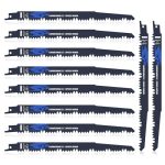 Beste zaagblad voor hout JOEJONI 10-delig set reciprozaagbladen, 230mm 5TPI reciprozaagbladen voor hout, zaagbladen voor reciprozaag, accessoires voor reciprozaag voor hout, compatibel met Bosch Dewalt Makita en vele anderen
